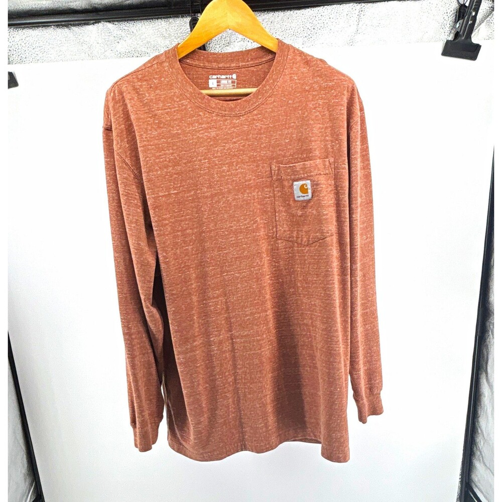 Carhartt Loose Fit Heather Brown Long Sleeve Pocket Crew Neck T-Shirt Men L